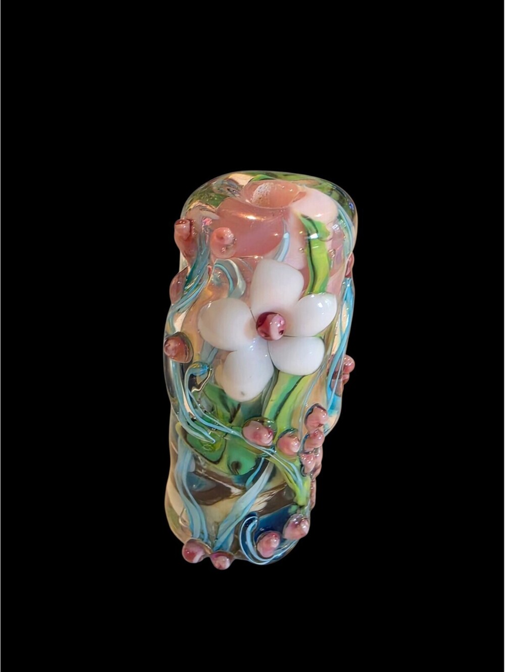 Handmade Lampwork Glass Bead Floral Garden Multi Color 3D Sculpted Focal Tube